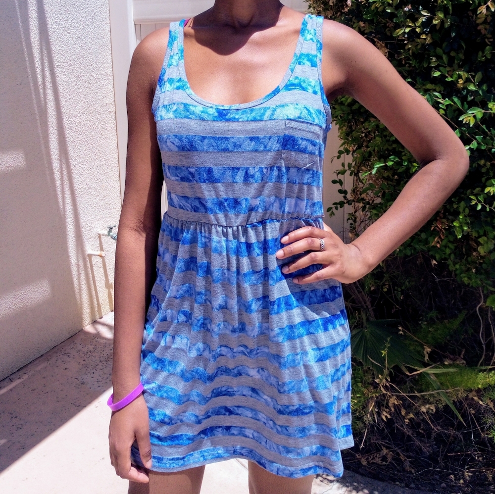 Just Love blue & gray striped dress